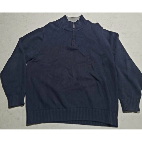 L.L. Bean Textured Washed Navy Blue Cotton Sweater Quarter-Zip Large NWOT LL - Picture 2 of 8